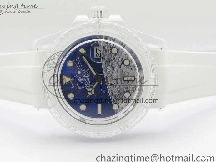 MiroTime 0129 Durable Submariner Phantomlab Transparent KZF Best Edition Blue Moon Dial on White Rubber Strap VR 2564